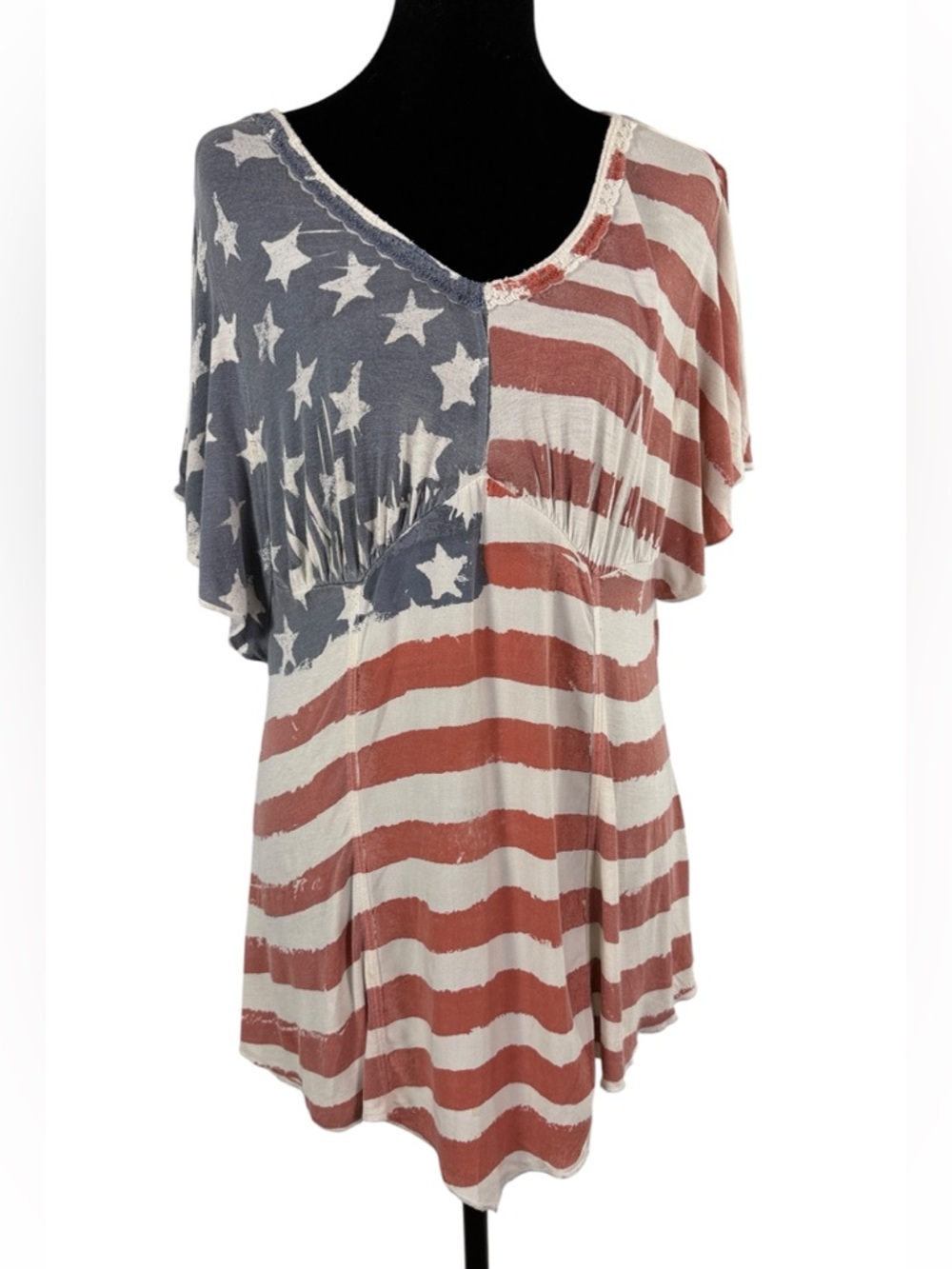 VENUS American Flag Boho Tunic Top Patriotic Summer Shirt Size M - Picture 2 of 11